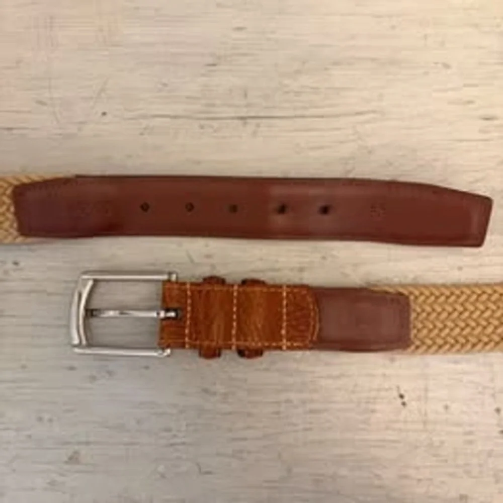 Torino Men's Tan Woven Stretch Belt with Brown Leather Trim GC‎